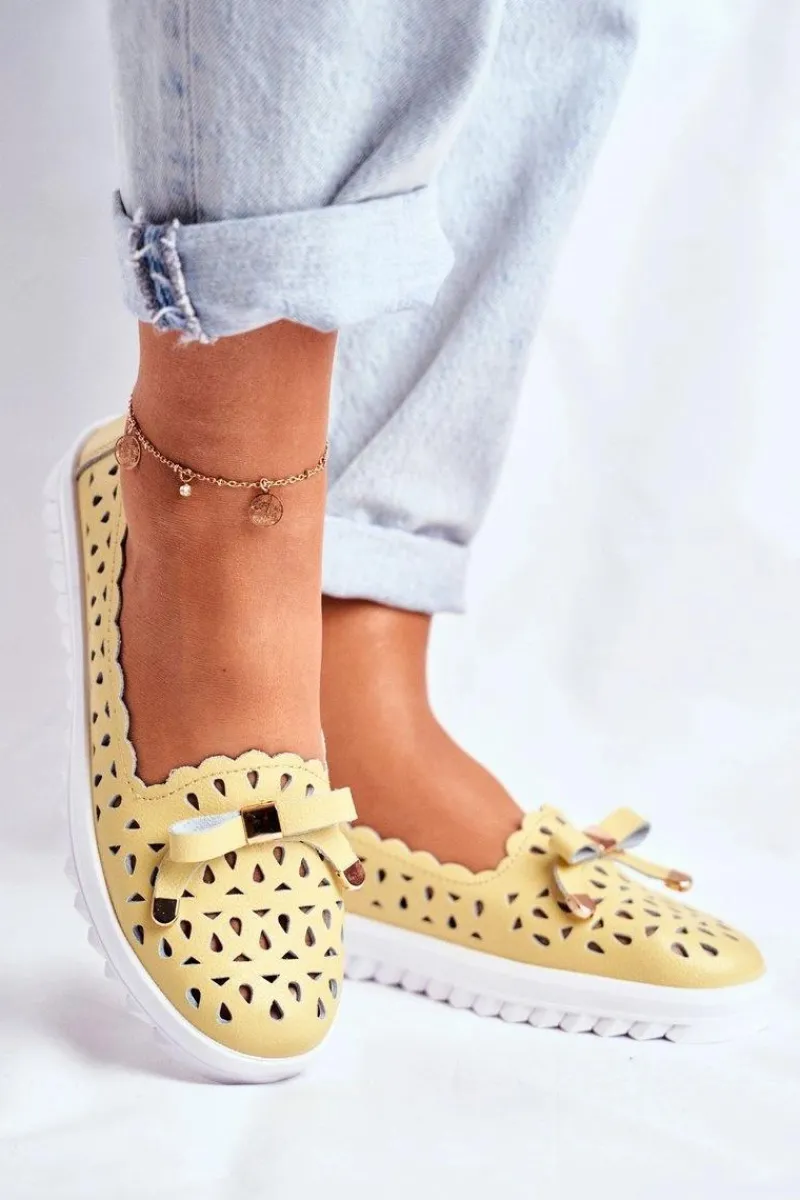 Mokasyny Damskie Skórzane>Damskie buty S.Barski Mokasyny Damskie Skórzane Ażurowe LR71515 Żółte Murrieta