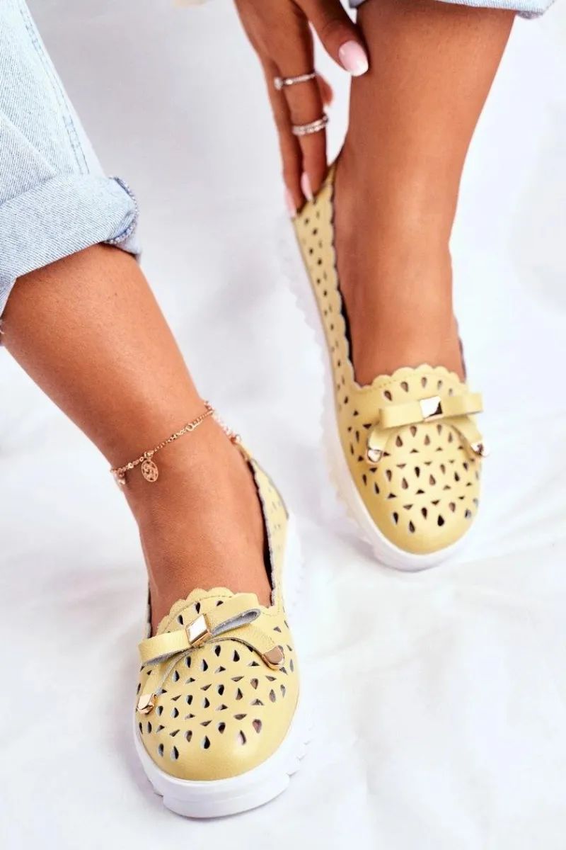 Mokasyny Damskie Skórzane>Damskie buty S.Barski Mokasyny Damskie Skórzane Ażurowe LR71515 Żółte Murrieta