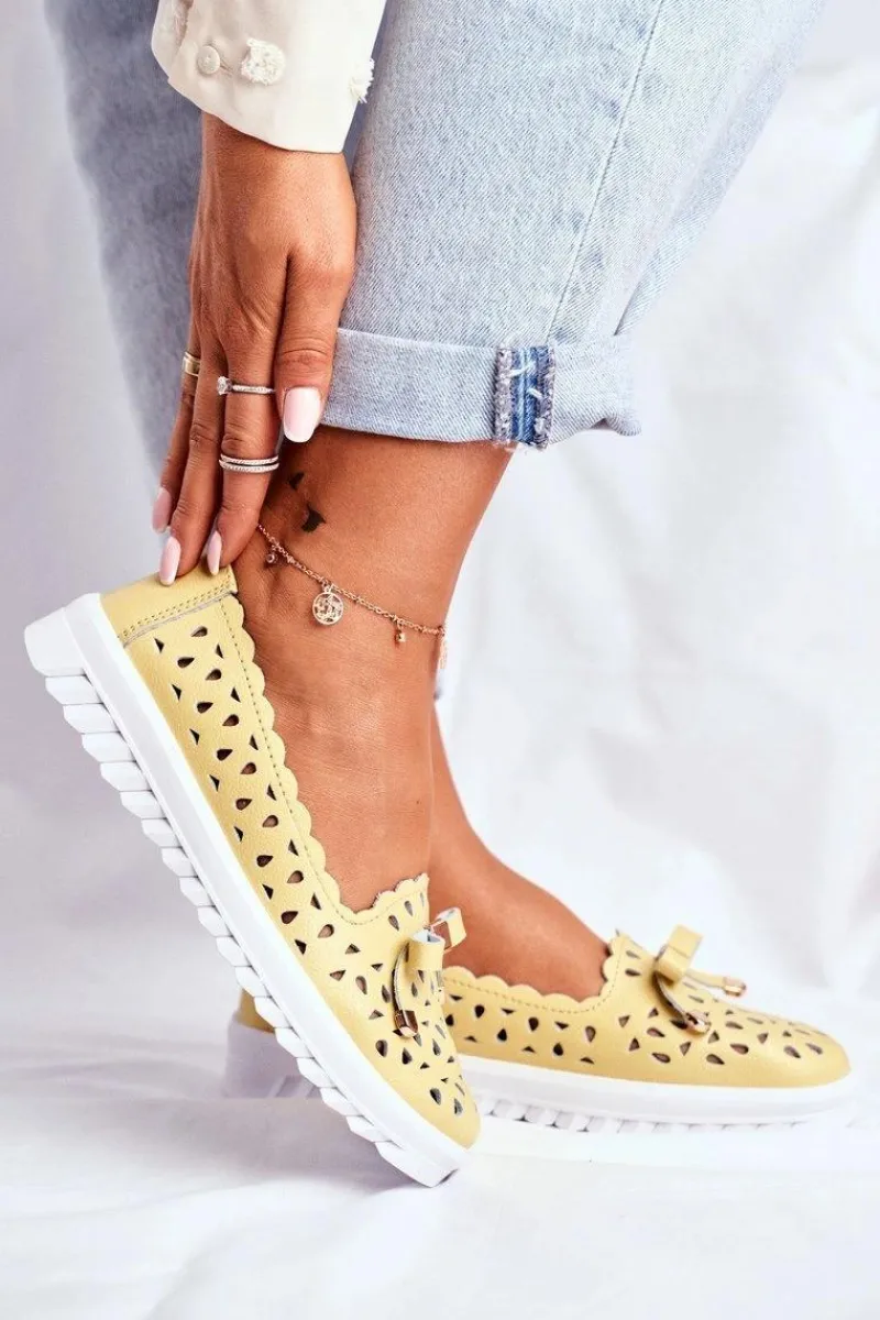 Mokasyny Damskie Skórzane>Damskie buty S.Barski Mokasyny Damskie Skórzane Ażurowe LR71515 Żółte Murrieta
