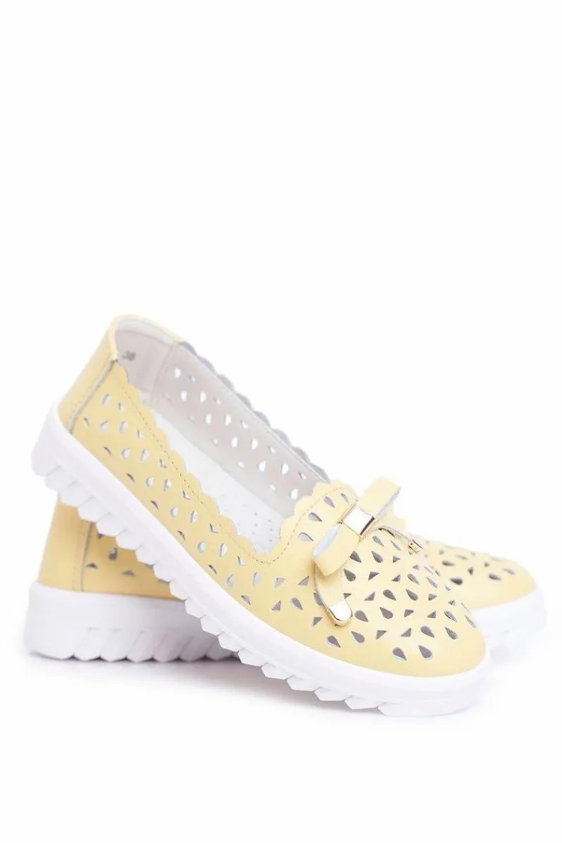 Mokasyny Damskie Skórzane>Damskie buty S.Barski Mokasyny Damskie Skórzane Ażurowe LR71515 Żółte Murrieta