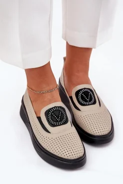 Loafersy Damskie|Mokasyny Damskie Skórzane>Buty damskie Vinceza Mokasyny Damskie Skórzane Na Platformie I Koturnie Vinceza 79522 Beżowe