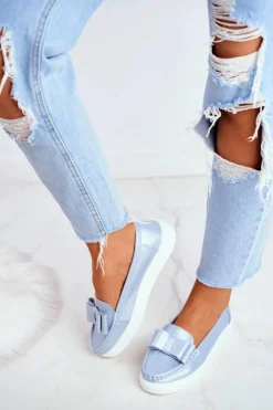 Sale Mokasyny Damskie Skórzane Niebieskie Lovren Damskie Mokasyny Damskie Skórzane