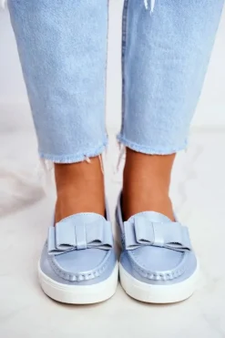 Sale Mokasyny Damskie Skórzane Niebieskie Lovren Damskie Mokasyny Damskie Skórzane