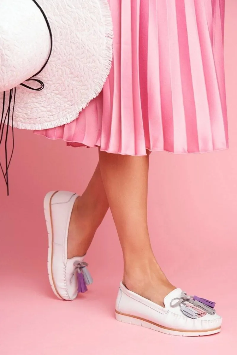 Mokasyny Damskie Skórzane>Evento Mokasyny Damskie Skórzane Białe Bebbo