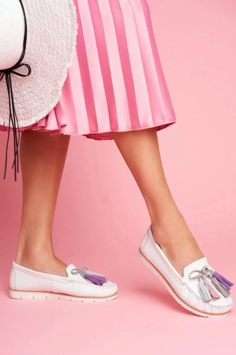 Mokasyny Damskie Skórzane>Evento Mokasyny Damskie Skórzane Białe Bebbo