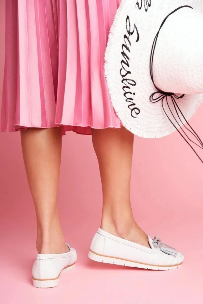 Mokasyny Damskie Skórzane>Evento Mokasyny Damskie Skórzane Białe Bebbo