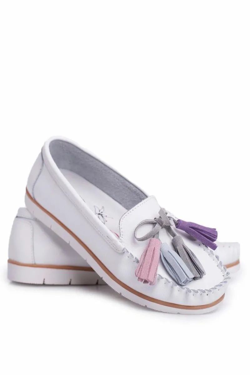 Mokasyny Damskie Skórzane>Evento Mokasyny Damskie Skórzane Białe Bebbo