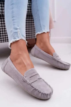 New Boto Mokasyny Damskie Szare Zamszowe Bolero