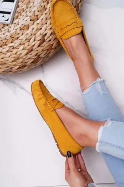 Sale Boto Mokasyny Damskie Żółte Zamszowe Bolero