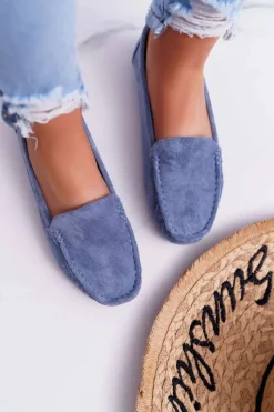 Online Boto Mokasyny Damskie Wygodne Eko-zamsz Niebieskie Lemma
