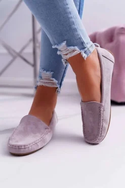 Outlet Mokasyny Damskie Wygodne Eko-zamsz Lila Róż Lemma Damskie Mokasyny Damskie Zamszowe