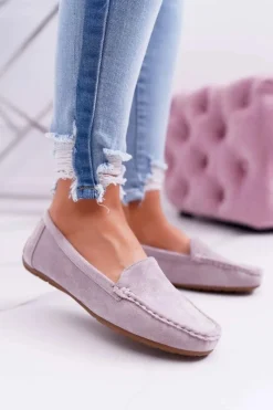 Outlet Mokasyny Damskie Wygodne Eko-zamsz Lila Róż Lemma Damskie Mokasyny Damskie Zamszowe