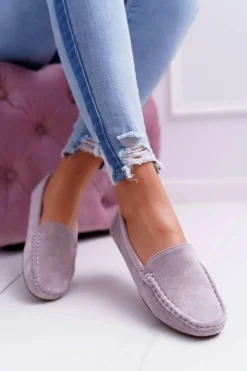 Outlet Mokasyny Damskie Wygodne Eko-zamsz Lila Róż Lemma Damskie Mokasyny Damskie Zamszowe