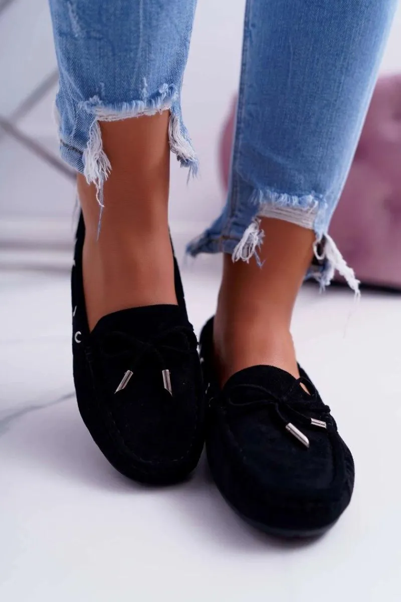 Clearance Mokasyny Damskie Wygodne Eko-zamsz Czarne Memfi Damskie Mokasyny Damskie Zamszowe