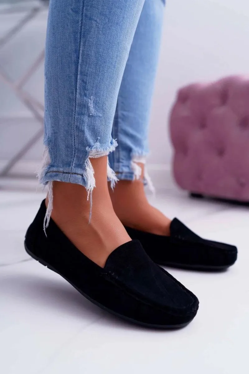 Discount Boto Mokasyny Damskie Wygodne Eko-zamsz Czarne Lemma