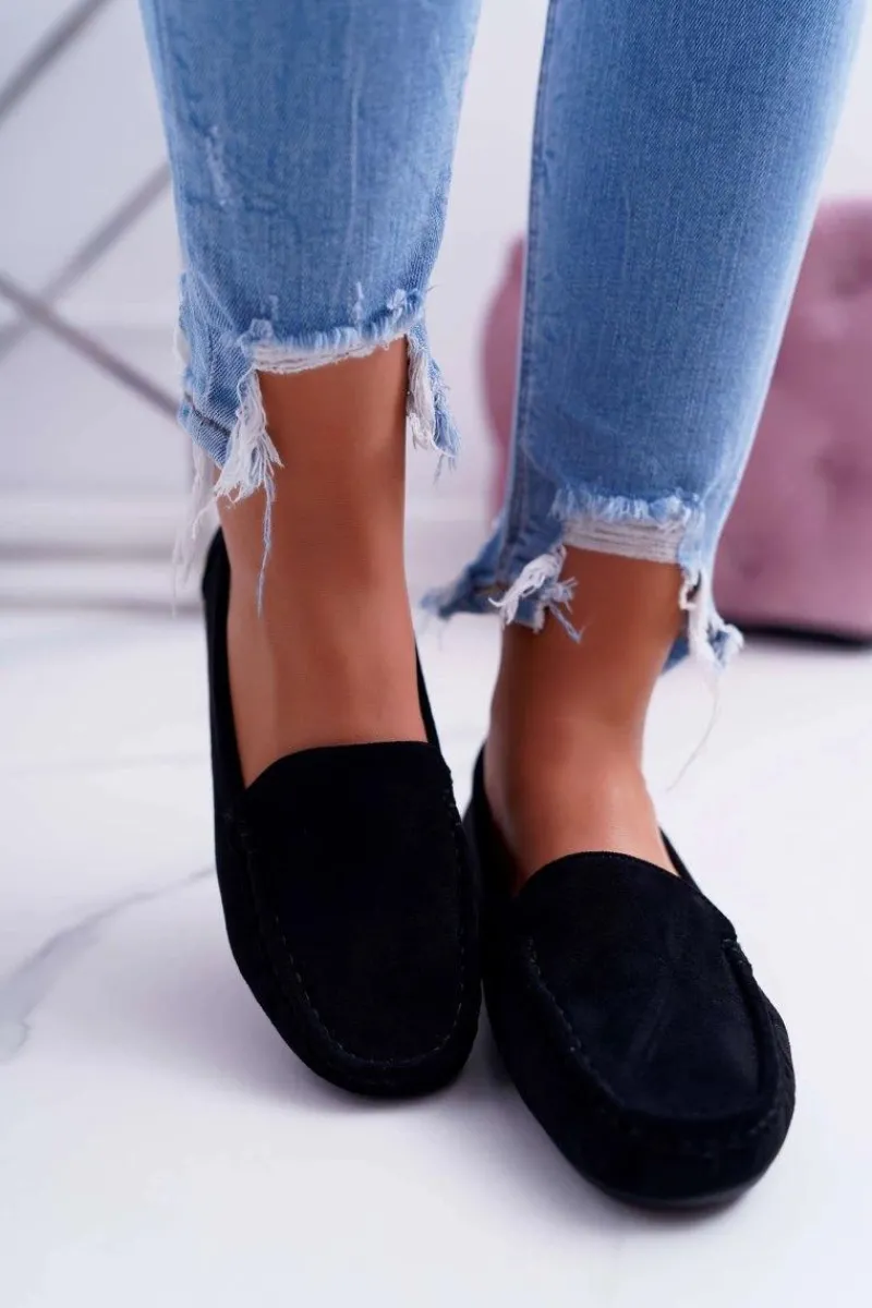 Discount Boto Mokasyny Damskie Wygodne Eko-zamsz Czarne Lemma