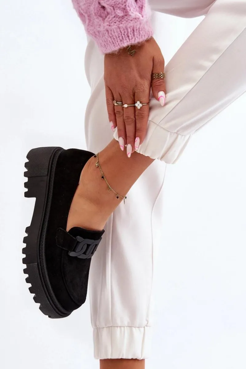 Outlet Mokasyny Damskie Z Łańcuchem Czarne Mevre Damskie Mokasyny Na Platformie|Mokasyny Damskie Zamszowe