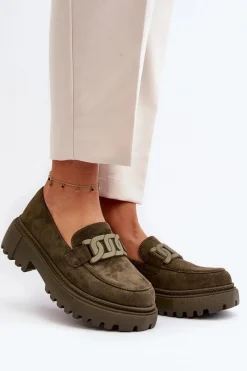 Mokasyny Na Platformie|Mokasyny Damskie Zamszowe>Boto Mokasyny Damskie Z Łańcuchem Ciemnozielone Mevre