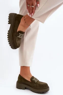 Mokasyny Na Platformie|Mokasyny Damskie Zamszowe></noscript>Boto Mokasyny Damskie Z Łańcuchem Ciemnozielone Mevre