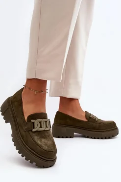 Mokasyny Na Platformie|Mokasyny Damskie Zamszowe></noscript>Boto Mokasyny Damskie Z Łańcuchem Ciemnozielone Mevre