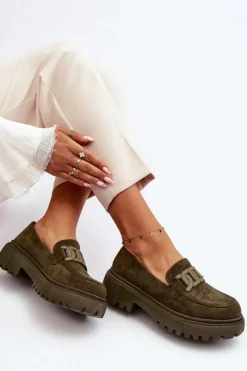 Mokasyny Na Platformie|Mokasyny Damskie Zamszowe></noscript>Boto Mokasyny Damskie Z Łańcuchem Ciemnozielone Mevre