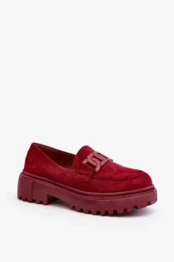 Online Boto Mokasyny Damskie Z Łańcuchem Bordowe Mevre