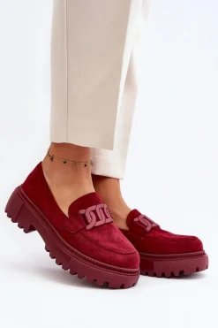 Online Boto Mokasyny Damskie Z Łańcuchem Bordowe Mevre