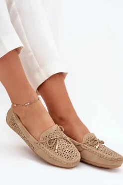 Discount Boto Mokasyny Damskie Z Ażurowym Wzorem I Wiązaniem Khaki Mirisa Beżowy