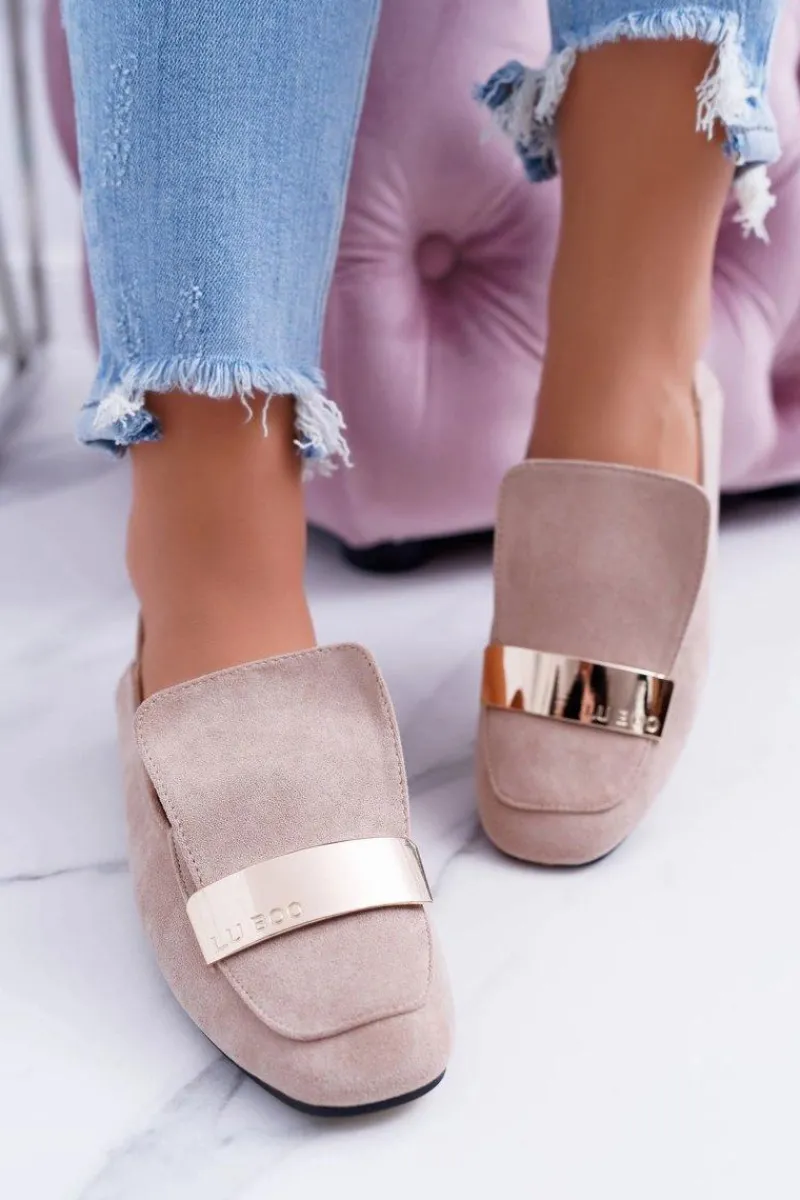 New Mokasyny Damskie Z Blaszką Złote Lordsy Beż Lu Boo Harlem Damskie Mokasyny Damskie Zamszowe