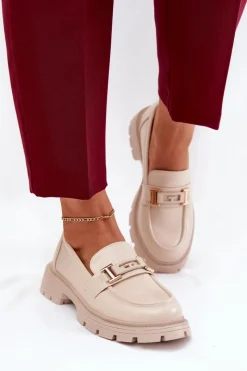 Boto Mokasyny Damskie Z Eko Skóry Beżowe Lomnela