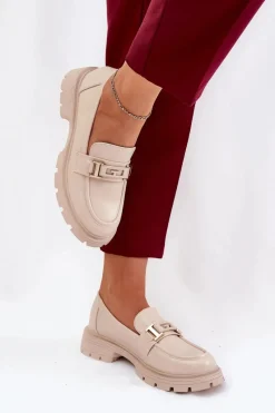 Boto Mokasyny Damskie Z Eko Skóry Beżowe Lomnela