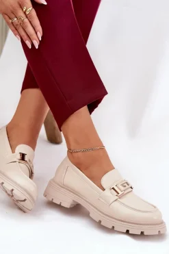 Boto Mokasyny Damskie Z Eko Skóry Beżowe Lomnela