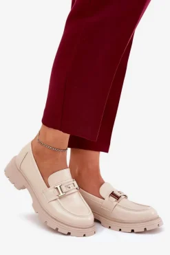 Boto Mokasyny Damskie Z Eko Skóry Beżowe Lomnela