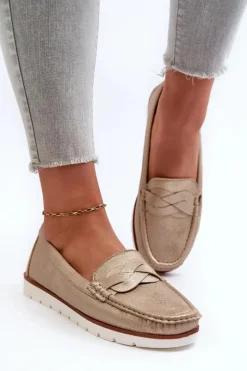 Outlet Evento Mokasyny Damskie Z Eko Skóry Złote Nestalia Złoty