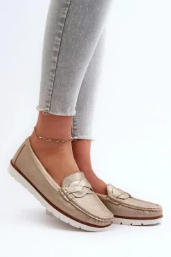 Outlet Evento Mokasyny Damskie Z Eko Skóry Złote Nestalia Złoty