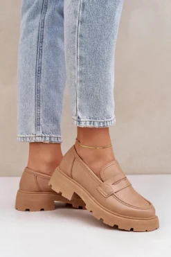 Online Mokasyny Damskie Z Eko Skóry Beżowe Sendall Damskie Loafersy Damskie|Mokasyny Płaskie