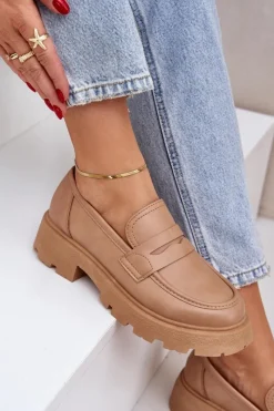 Online Mokasyny Damskie Z Eko Skóry Beżowe Sendall Damskie Loafersy Damskie|Mokasyny Płaskie