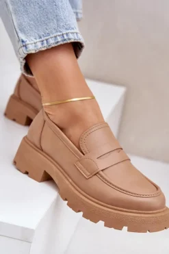Online Mokasyny Damskie Z Eko Skóry Beżowe Sendall Damskie Loafersy Damskie|Mokasyny Płaskie