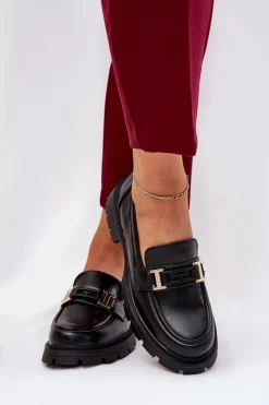 New Mokasyny Damskie Z Eko Skóry Czarne Lomnela Damskie Loafersy Damskie|Mokasyny Płaskie