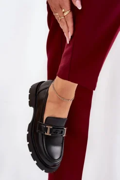 New Mokasyny Damskie Z Eko Skóry Czarne Lomnela Damskie Loafersy Damskie|Mokasyny Płaskie