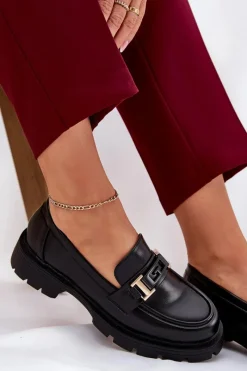 New Mokasyny Damskie Z Eko Skóry Czarne Lomnela Damskie Loafersy Damskie|Mokasyny Płaskie