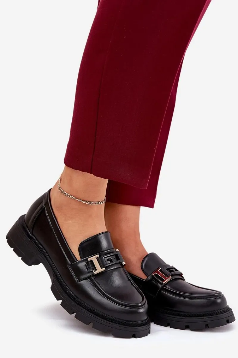 New Mokasyny Damskie Z Eko Skóry Czarne Lomnela Damskie Loafersy Damskie|Mokasyny Płaskie