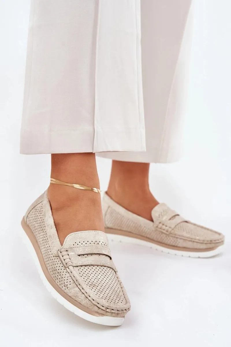Online Mokasyny Damskie Z Eko Skóry Złote Bralithia Damskie Loafersy Damskie|Mokasyny Damskie Skórzane