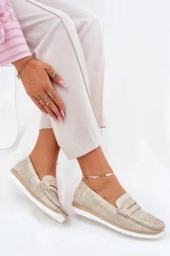 Online Mokasyny Damskie Z Eko Skóry Złote Bralithia Damskie Loafersy Damskie|Mokasyny Damskie Skórzane