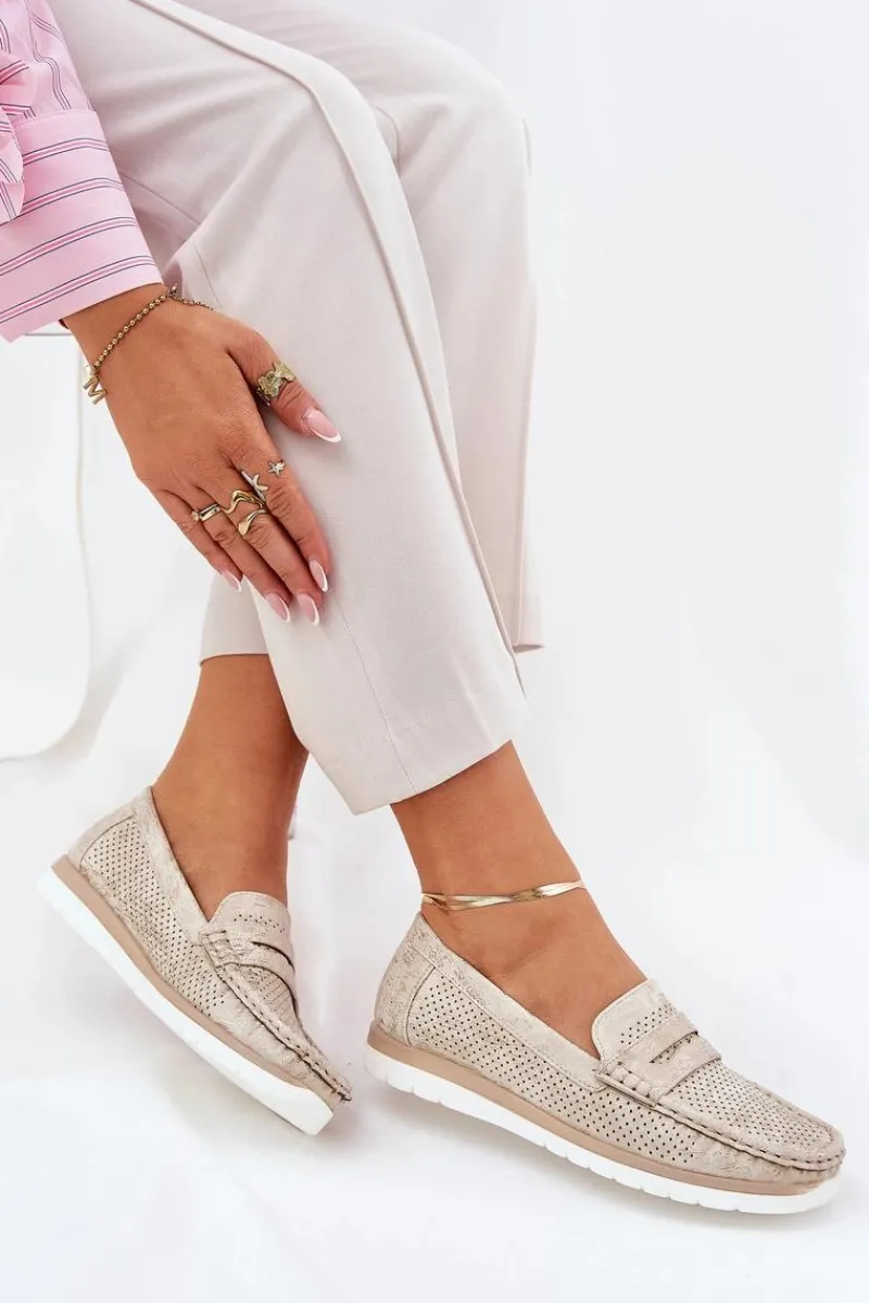 Online Mokasyny Damskie Z Eko Skóry Złote Bralithia Damskie Loafersy Damskie|Mokasyny Damskie Skórzane