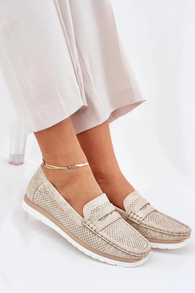Online Mokasyny Damskie Z Eko Skóry Złote Bralithia Damskie Loafersy Damskie|Mokasyny Damskie Skórzane