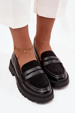 Mokasyny Damskie Skórzane>Evento Mokasyny Damskie Z Eko Skóry Czarne Cailen Czarny