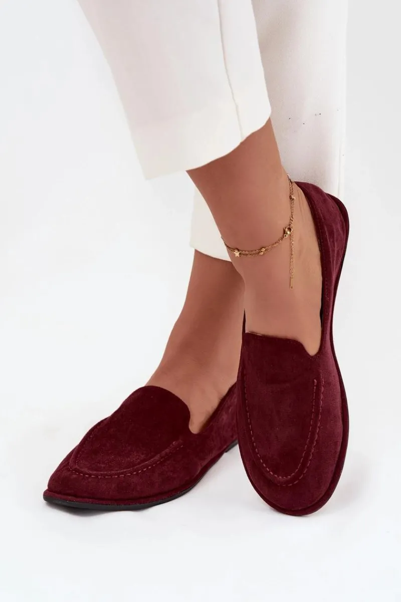 Hot Boto Mokasyny Damskie Z Eko Zamszu Płaskie Bordowe Miryelle Czerwony