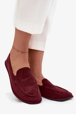 Hot Boto Mokasyny Damskie Z Eko Zamszu Płaskie Bordowe Miryelle Czerwony