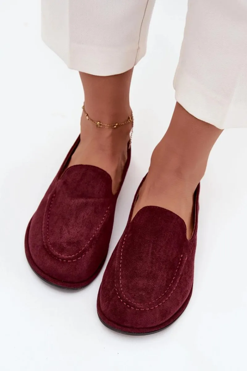 Hot Boto Mokasyny Damskie Z Eko Zamszu Płaskie Bordowe Miryelle Czerwony